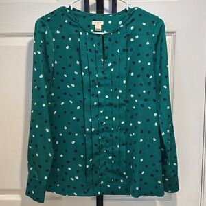 J. Crew Teal and Navy Polka Dot Top